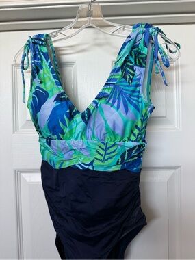24th & Ocean Blue & Green Tropical Print One-Piece Swimsuit